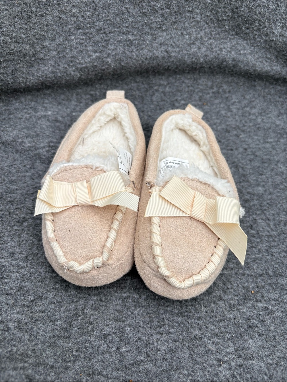 GAP Cream Bow Moccasin Slippers for Kids